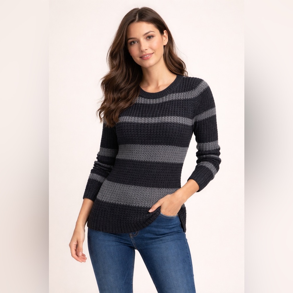 Ann Taylor LOFT Women's Sz Small Sweater Knit Color Block Gray Black NWOT